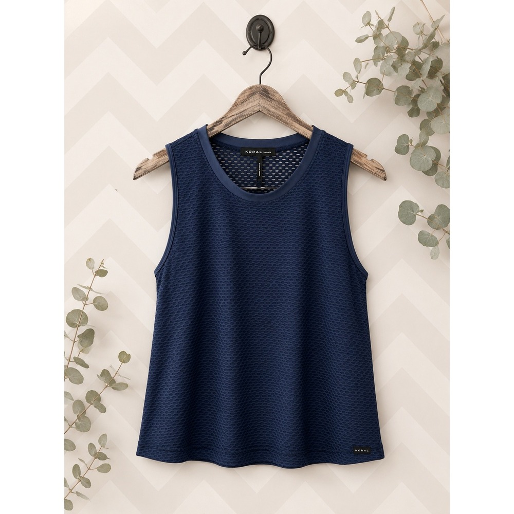 Koral Tank Top Navy Blue Textured Mesh Activewear Crop Size XL NWT